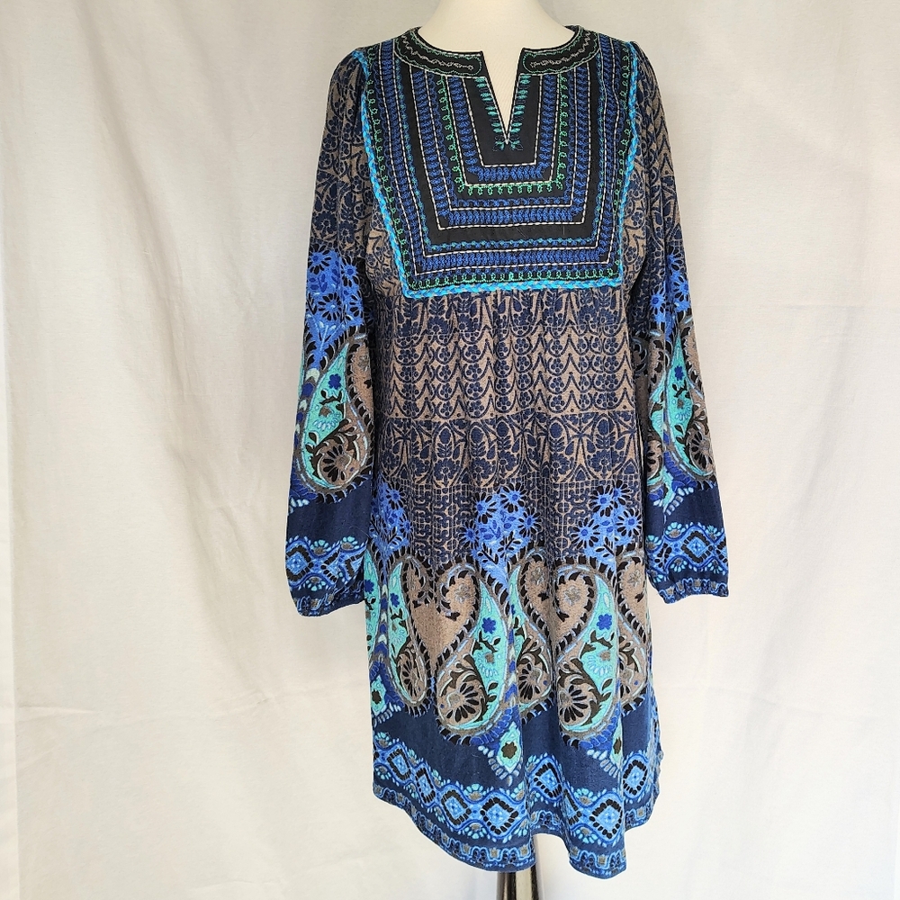 Sweater Dress Long Sleeves Paisley Print By White Mark